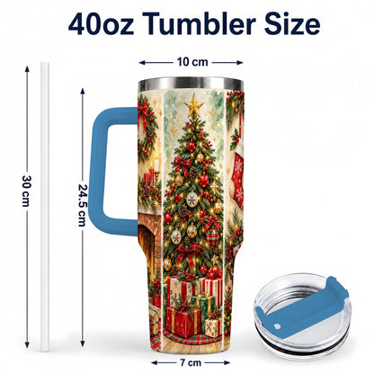 #pl[40oz|Blue] Traditional Christmas 40oz Tumbler with Handle, Festive Holiday Art