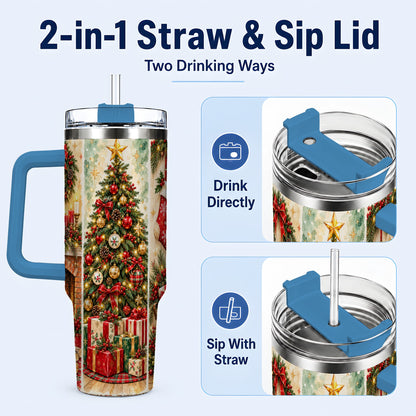 #pl[40oz|Blue] Traditional Christmas 40oz Tumbler with Handle, Festive Holiday Art