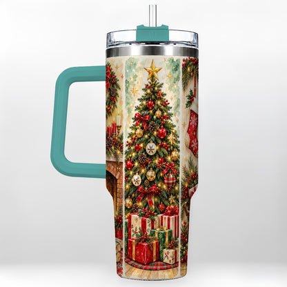 #pl[40oz|Green] Traditional Christmas 40oz Tumbler with Handle, Festive Holiday Art