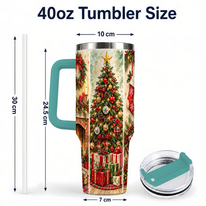 #pl[40oz|Green] Traditional Christmas 40oz Tumbler with Handle, Festive Holiday Art