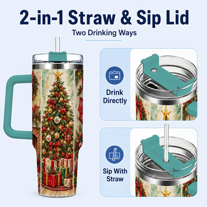 #pl[40oz|Green] Traditional Christmas 40oz Tumbler with Handle, Festive Holiday Art