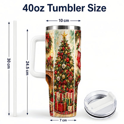 #pl[40oz|White] Traditional Christmas 40oz Tumbler with Handle, Festive Holiday Art