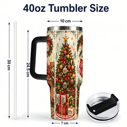 #pl[40oz|Black] Nordic Christmas 40oz Tumbler with Handle, Festive Folk Art Design