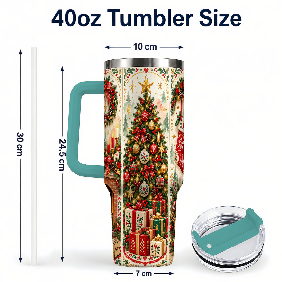 #pl[40oz|Green] Nordic Christmas 40oz Tumbler with Handle, Festive Folk Art Design