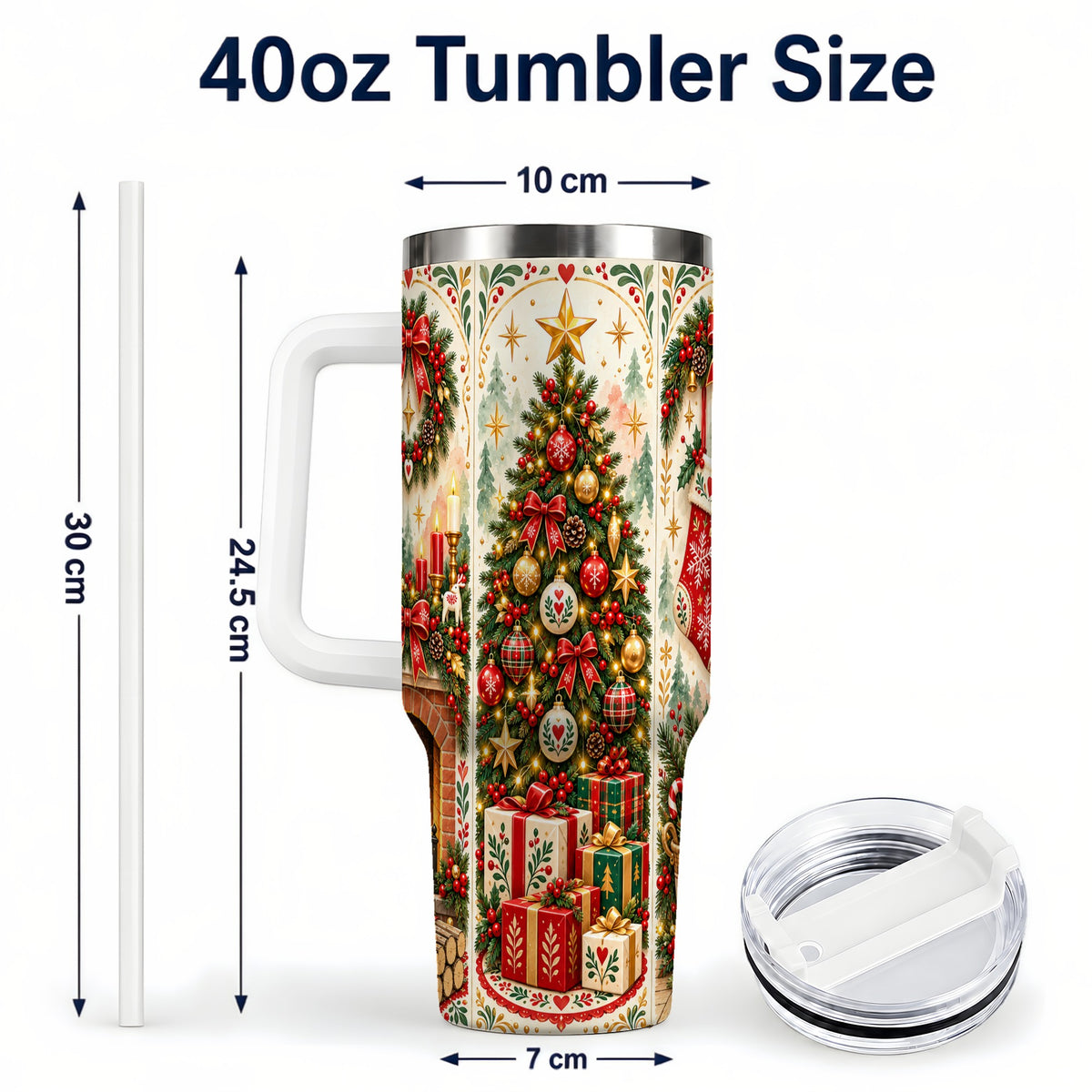 #pl[40oz|White] Nordic Christmas 40oz Tumbler with Handle, Festive Folk Art Design