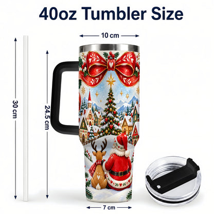 #pl[40oz|Black] Nordic Santa 40oz Tumbler with Handle, Christmas Reindeer Folk Art