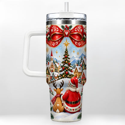 Nordic Santa 40oz Tumbler with Handle, Christmas Reindeer Folk Art