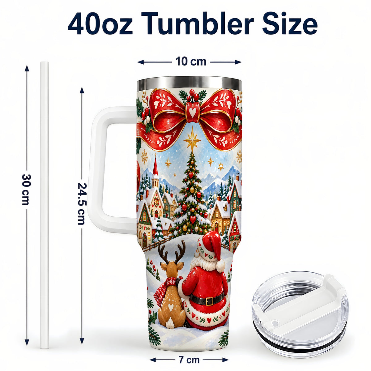 #pl[40oz|White] Nordic Santa 40oz Tumbler with Handle, Christmas Reindeer Folk Art