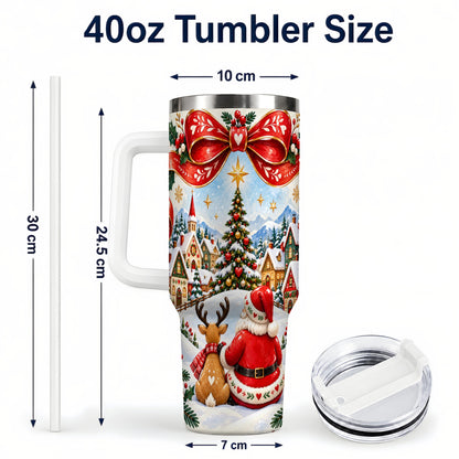 #pl[40oz|White] Nordic Santa 40oz Tumbler with Handle, Christmas Reindeer Folk Art