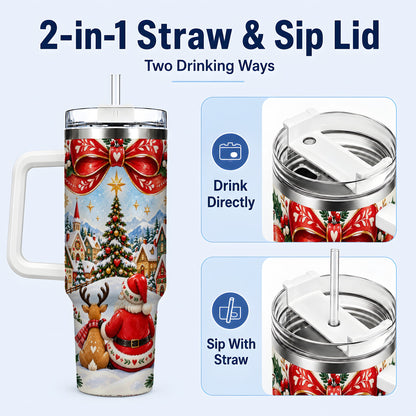 #pl[40oz|White] Nordic Santa 40oz Tumbler with Handle, Christmas Reindeer Folk Art