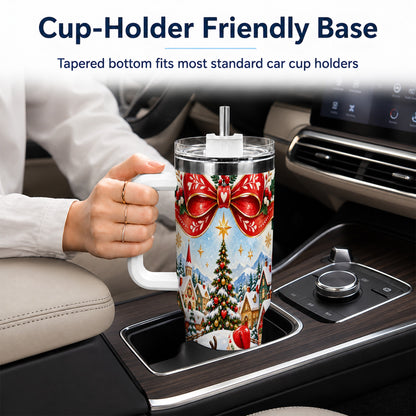 Nordic Santa 40oz Tumbler with Handle, Christmas Reindeer Folk Art