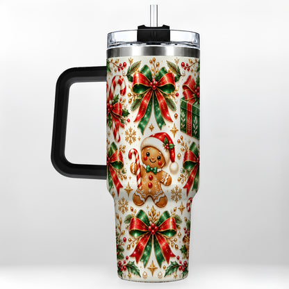 #pl[40oz|Black] Christmas Bows 40oz Tumbler with Handle, Holiday Ribbon Drinkware
