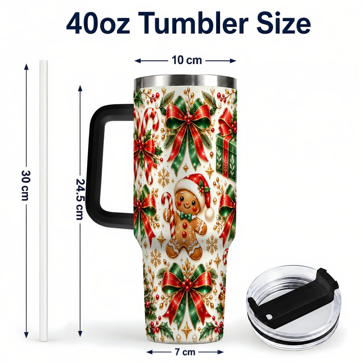 #pl[40oz|Black] Christmas Bows 40oz Tumbler with Handle, Holiday Ribbon Drinkware