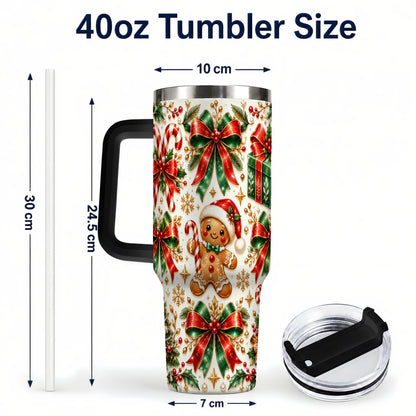 #pl[40oz|Black] Christmas Bows 40oz Tumbler with Handle, Holiday Ribbon Drinkware