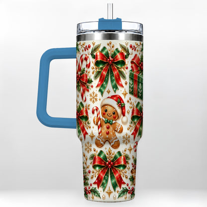 #pl[40oz|Blue] Christmas Bows 40oz Tumbler with Handle, Holiday Ribbon Drinkware