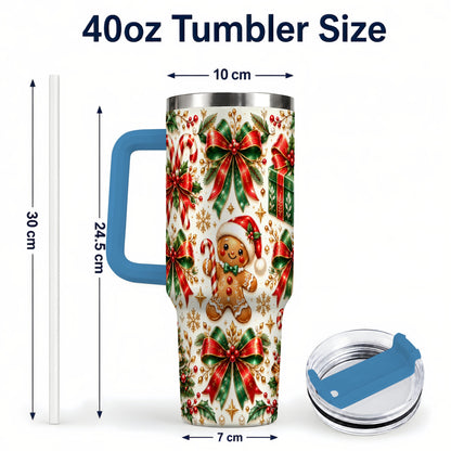 #pl[40oz|Blue] Christmas Bows 40oz Tumbler with Handle, Holiday Ribbon Drinkware