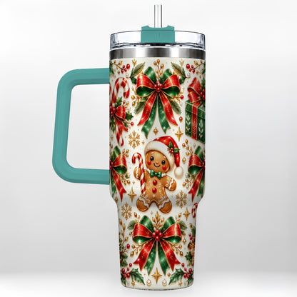 #pl[40oz|Green] Christmas Bows 40oz Tumbler with Handle, Holiday Ribbon Drinkware