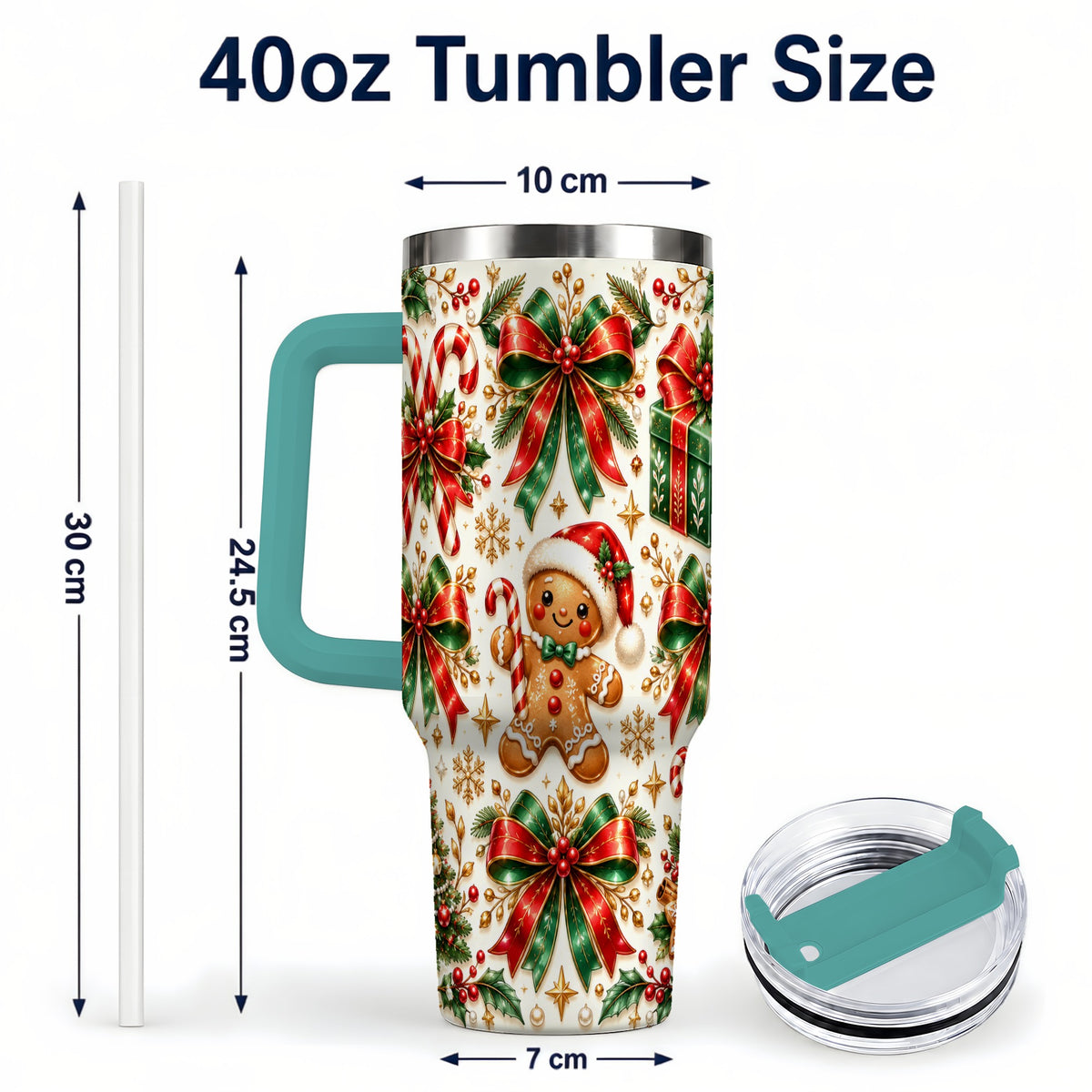 #pl[40oz|Green] Christmas Bows 40oz Tumbler with Handle, Holiday Ribbon Drinkware