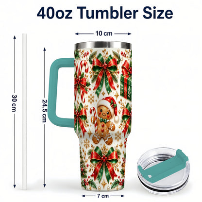 #pl[40oz|Green] Christmas Bows 40oz Tumbler with Handle, Holiday Ribbon Drinkware