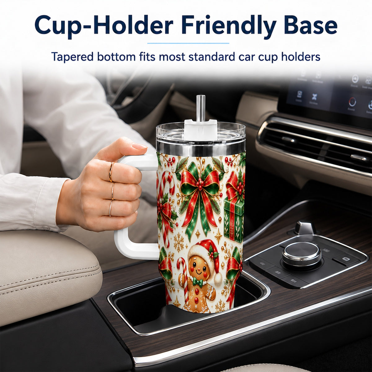 Christmas Bows 40oz Tumbler with Handle, Holiday Ribbon Drinkware