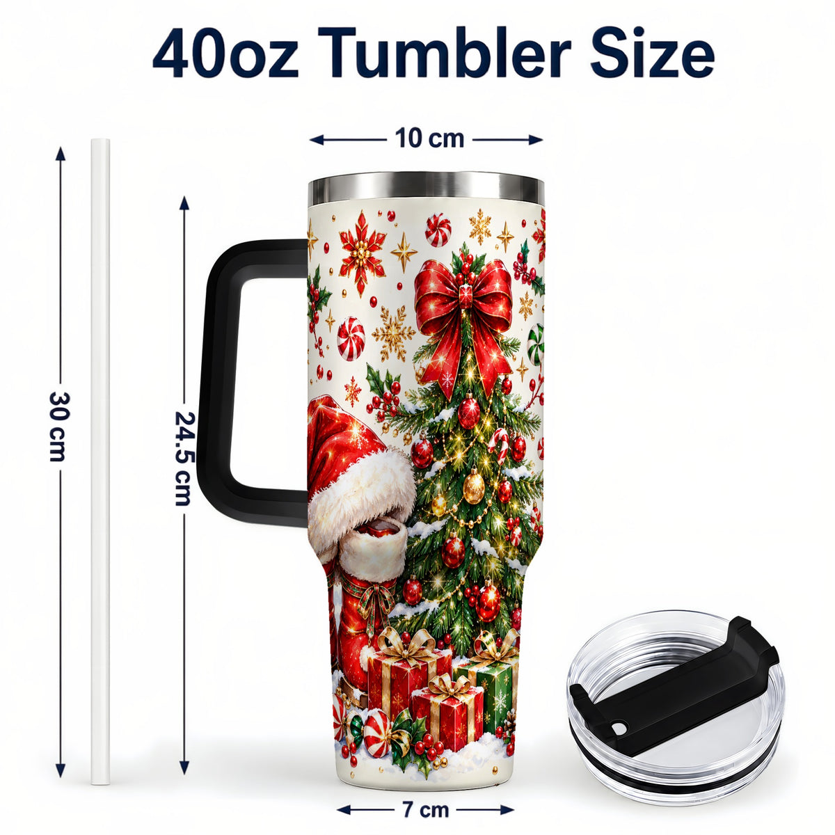 #pl[40oz|Black] Christmas Tree 40oz Tumbler with Handle, Santa Boots Holiday Design