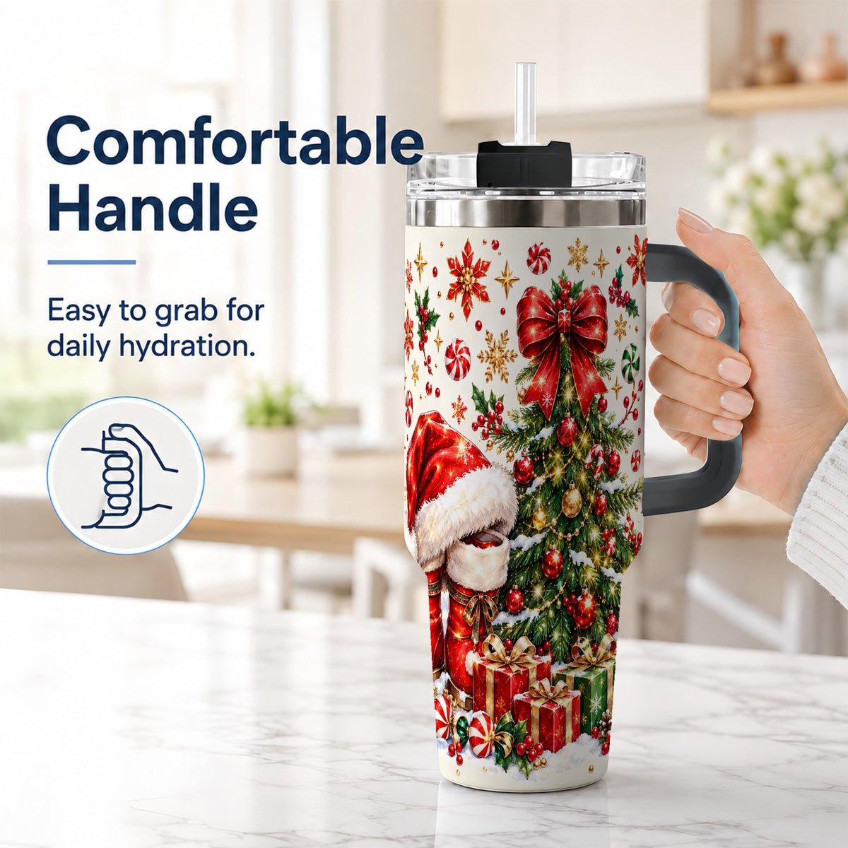 #pl[40oz|Black] Christmas Tree 40oz Tumbler with Handle, Santa Boots Holiday Design