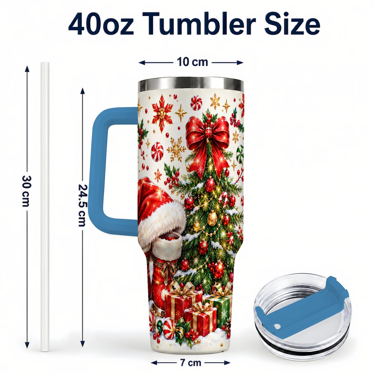 #pl[40oz|Blue] Christmas Tree 40oz Tumbler with Handle, Santa Boots Holiday Design