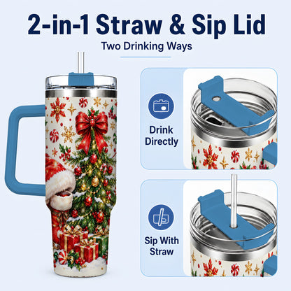 #pl[40oz|Blue] Christmas Tree 40oz Tumbler with Handle, Santa Boots Holiday Design