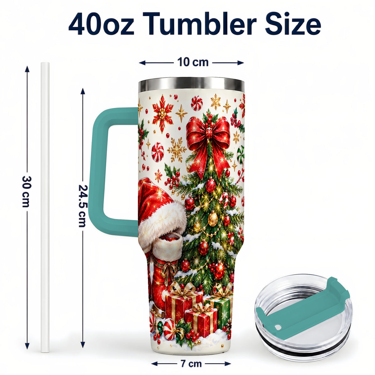 #pl[40oz|Green] Christmas Tree 40oz Tumbler with Handle, Santa Boots Holiday Design