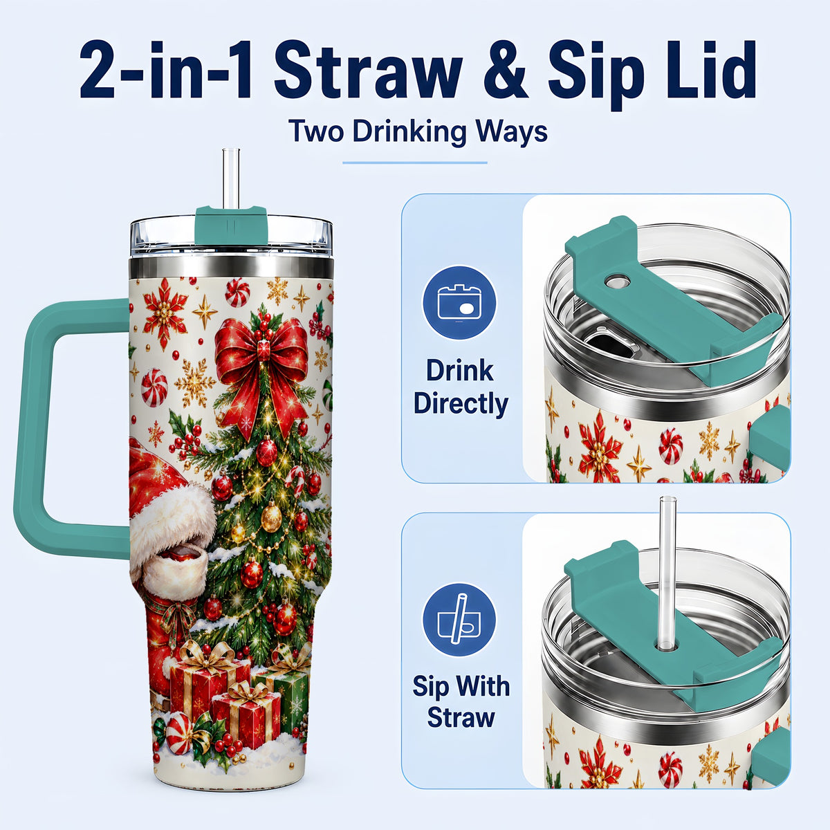 #pl[40oz|Green] Christmas Tree 40oz Tumbler with Handle, Santa Boots Holiday Design