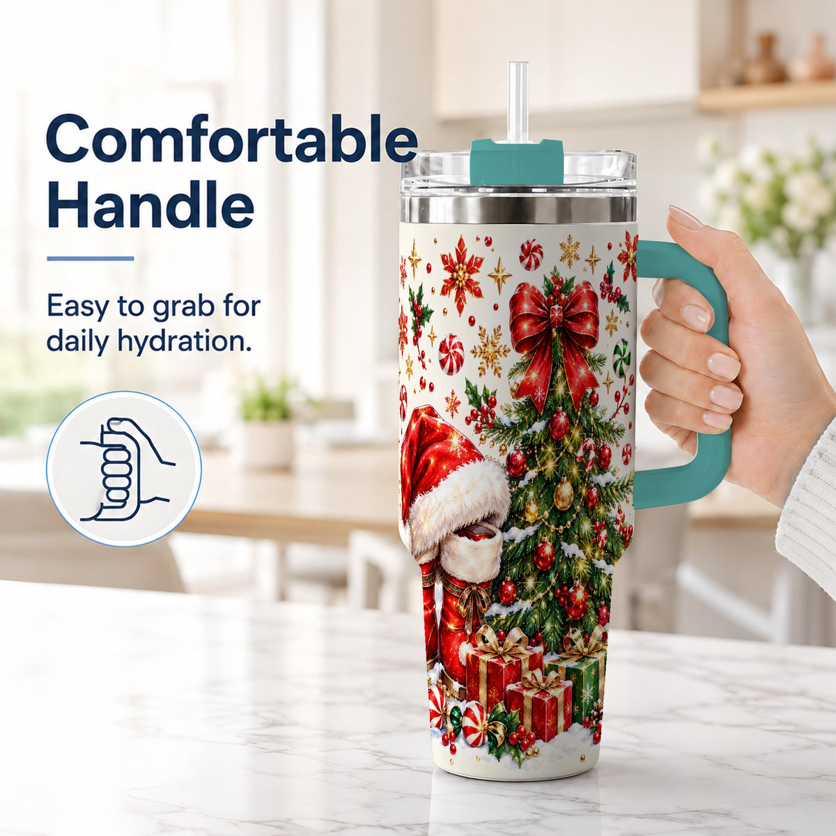 #pl[40oz|Green] Christmas Tree 40oz Tumbler with Handle, Santa Boots Holiday Design