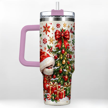 #pl[40oz|Pink] Christmas Tree 40oz Tumbler with Handle, Santa Boots Holiday Design
