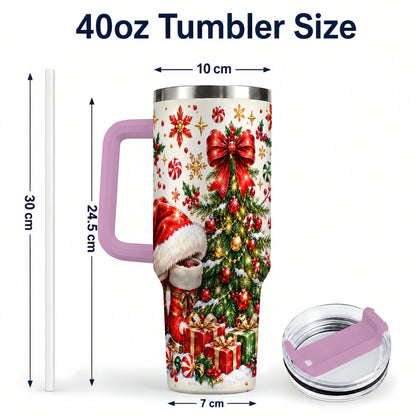 #pl[40oz|Pink] Christmas Tree 40oz Tumbler with Handle, Santa Boots Holiday Design