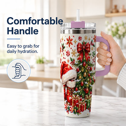 #pl[40oz|Pink] Christmas Tree 40oz Tumbler with Handle, Santa Boots Holiday Design