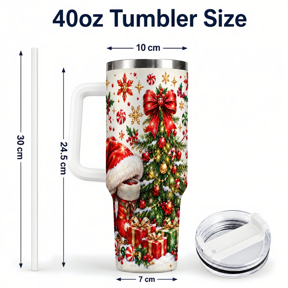 #pl[40oz|White] Christmas Tree 40oz Tumbler with Handle, Santa Boots Holiday Design