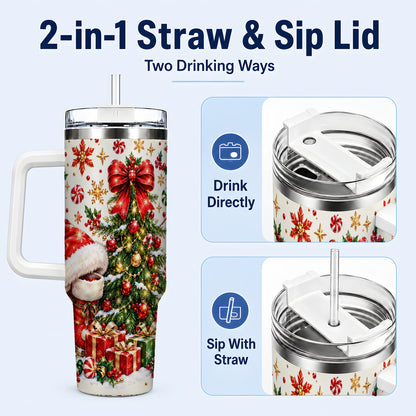 #pl[40oz|White] Christmas Tree 40oz Tumbler with Handle, Santa Boots Holiday Design