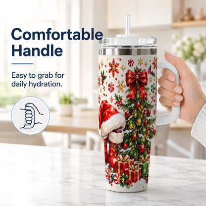 #pl[40oz|White] Christmas Tree 40oz Tumbler with Handle, Santa Boots Holiday Design