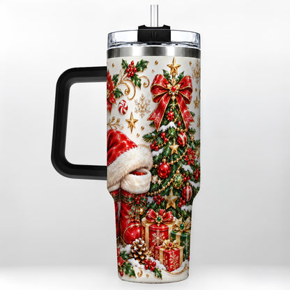 #pl[40oz|Black] Elegant Christmas 40oz Tumbler with Handle, Ornate Holiday Artwork