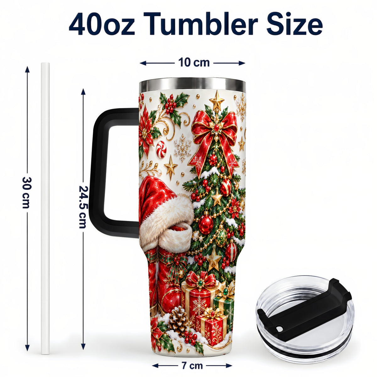 #pl[40oz|Black] Elegant Christmas 40oz Tumbler with Handle, Ornate Holiday Artwork