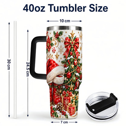 #pl[40oz|Black] Elegant Christmas 40oz Tumbler with Handle, Ornate Holiday Artwork