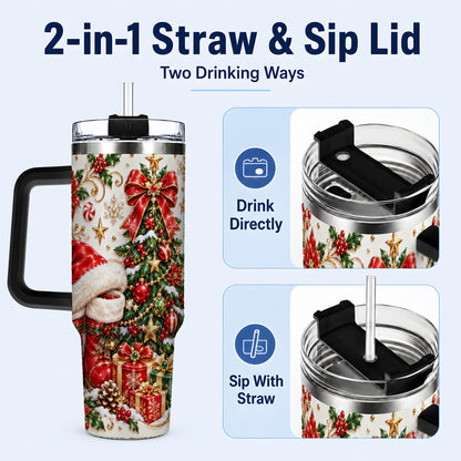 #pl[40oz|Black] Elegant Christmas 40oz Tumbler with Handle, Ornate Holiday Artwork
