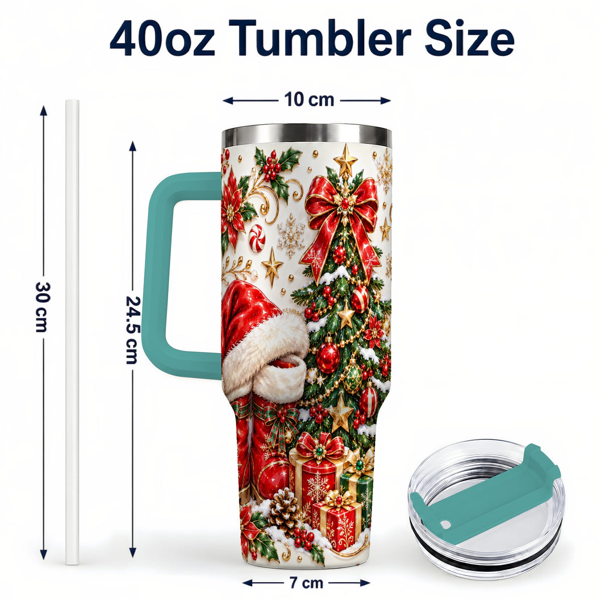 #pl[40oz|Green] Elegant Christmas 40oz Tumbler with Handle, Ornate Holiday Artwork