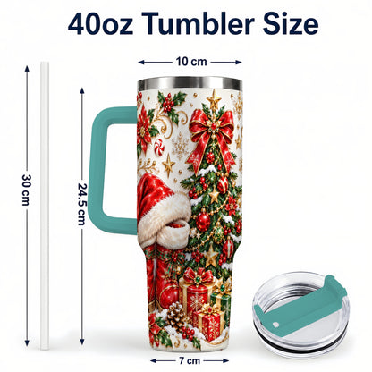 #pl[40oz|Green] Elegant Christmas 40oz Tumbler with Handle, Ornate Holiday Artwork