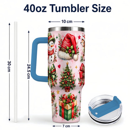 #pl[40oz|Blue] Pink Christmas 40oz Tumbler with Handle, Leopard Bow Holiday Art