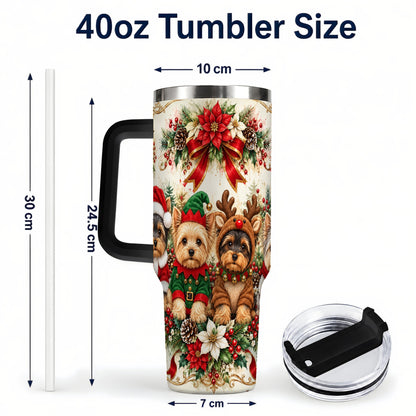 #pl[40oz|Black] Yorkie Christmas 40oz Tumbler with Handle, Festive Yorkshire Terrier Art
