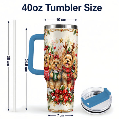 #pl[40oz|Blue] Christmas Yorkie 40oz Tumbler with Handle, Cozy Winter Puppy Art