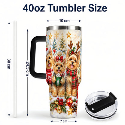 #pl[40oz|Black] Christmas Yorkie 40oz Tumbler with Handle, Festive Dog Holiday Artwork