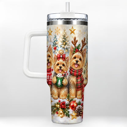 Christmas Yorkie 40oz Tumbler with Handle, Festive Dog Holiday Artwork