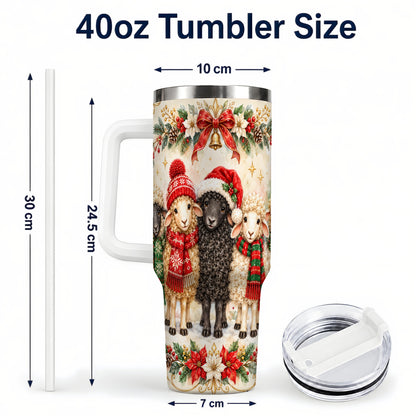 #pl[40oz|White] Christmas Sheep 40oz Tumbler with Handle, Festive Farmhouse Lamb Art