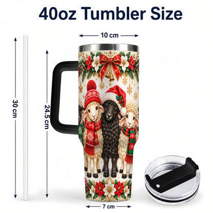 #pl[40oz|Black] Christmas Sheep 40oz Tumbler with Handle, Santa Lamb Farmhouse Artwork